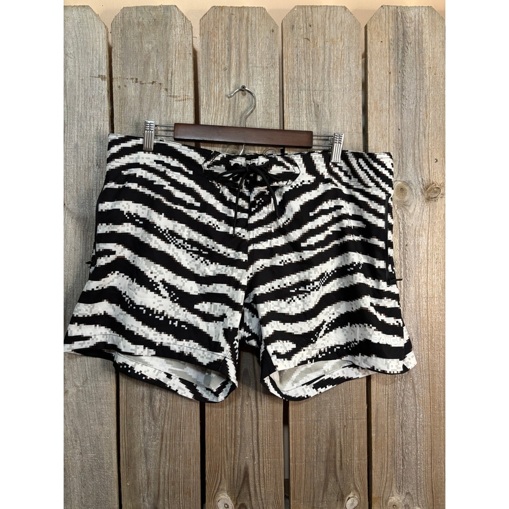 BANG! Miami Mens 3XL Pixel Zebra Swim Trunks Black White Board Shorts 5in Inseam